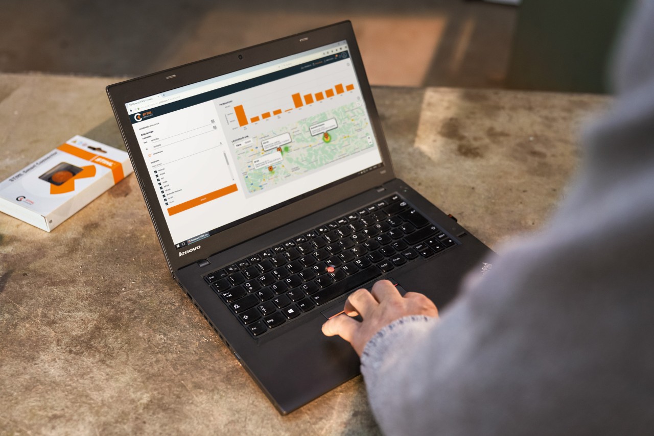 Przegląd produktów portalu STIHL connected na mapce
